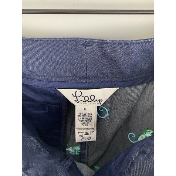 Lilly Pulitzer Circus Monkey Cropped Trouser Pants Women Size 6 Navy Embroidered - Picture 3 of 6
